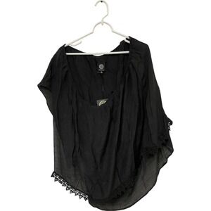 Bobeau Women's Plus Size 1X‎ Black Boho Crochet Tunic Blouse New